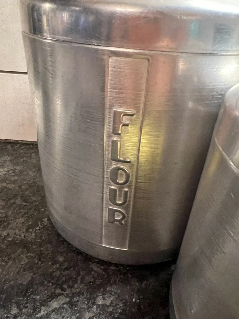 Vintage Aluminum Flour, Coffee & Tea Canister Set with free vintage scoop